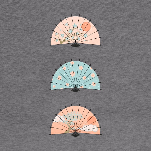 Japanese fans - peach fuzz and blue by Home Cyn Home 